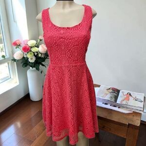 Xhilaration Skater Dress Womens XL Red Lace Overlay Scoop Neck Twee Boho-Glam